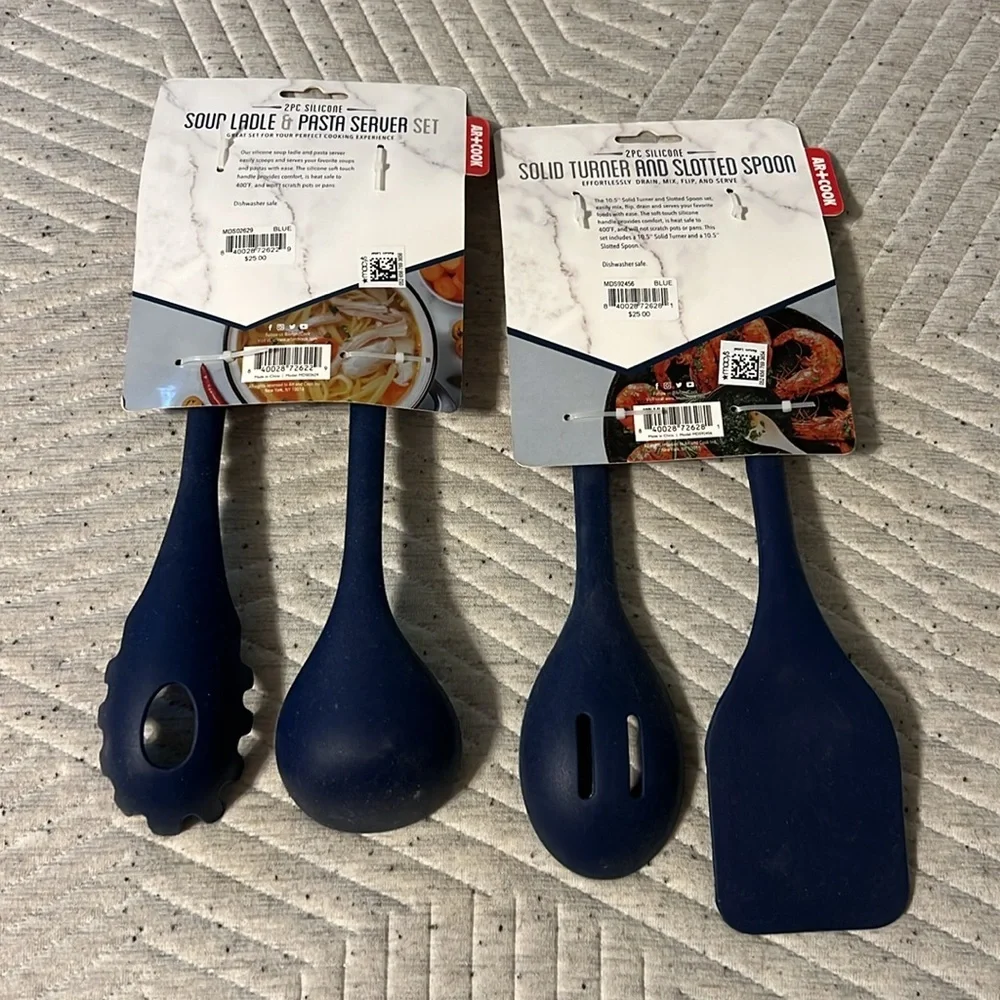 Art cook silicone solid Turner and slotted spoon and sole imposter server.